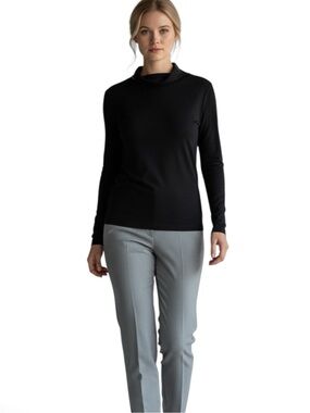 Eileen Fisher Classic Black Mock Neck Long Sleeve Top Women’s Size L